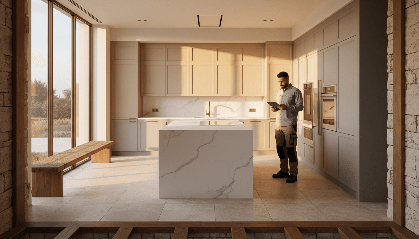 Modern renovated kitchen in Dubai with professional overseeing project
