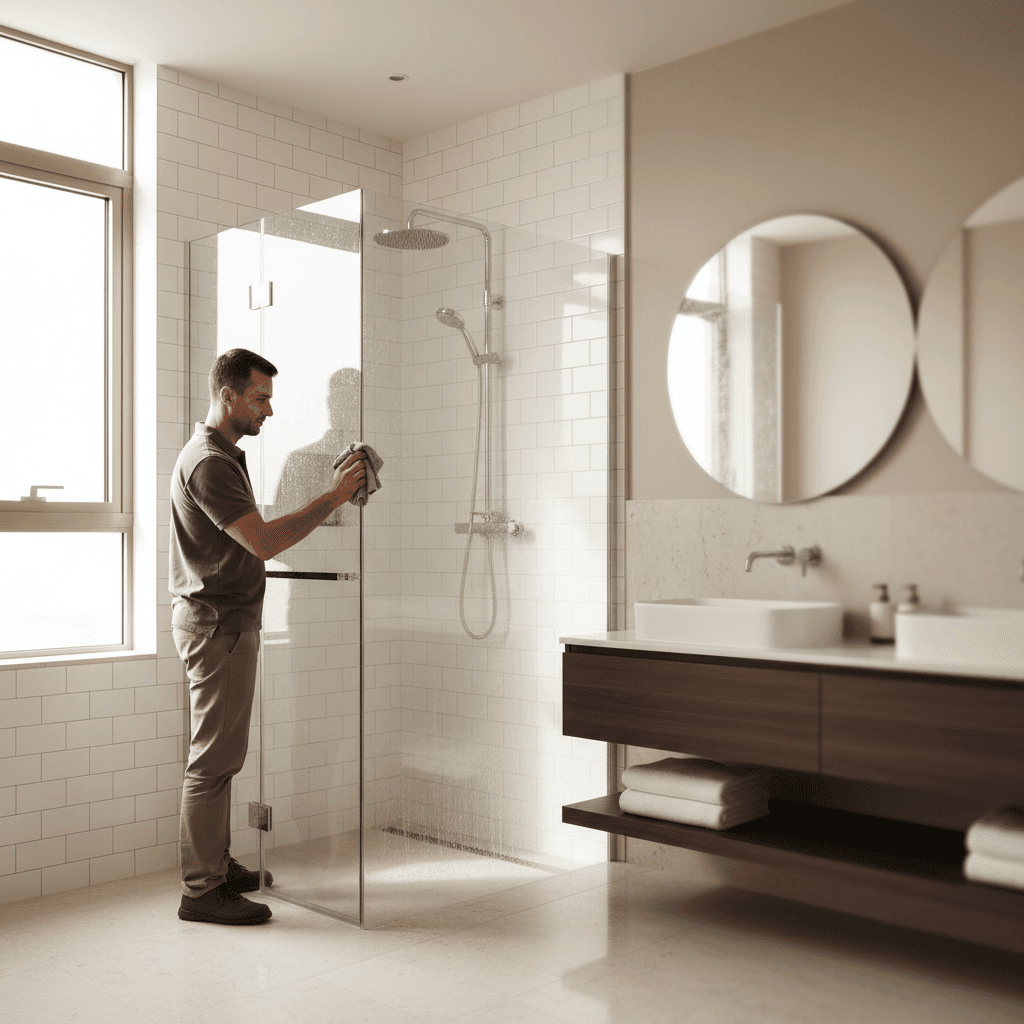 Luxury bathroom with modern tile and fixtures