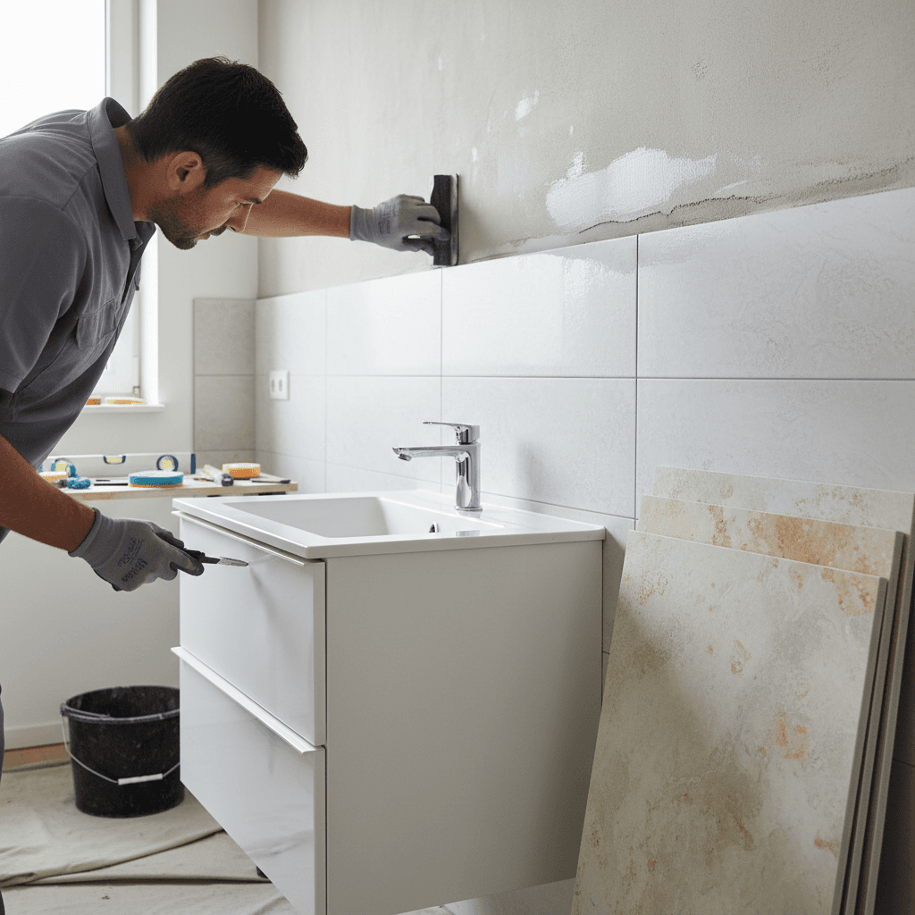 Bathroom tile and fixture installation